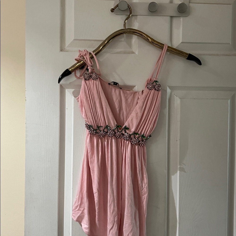 Pink Sleeveless Dress with Floral Accents - Picture 2 of 5